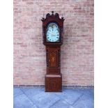 A GEORGE III LONGCASE CLOCK in mahogany crossbanded oak case, the enamel dial with moonphase,
