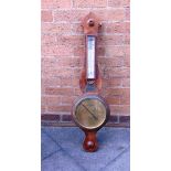 A VICTORIAN WALNUT BANJO BAROMETER/THERMOMETER the brass dial inscribed 'Aitchison London', 92cm