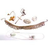 A SMALL COLLECTION OF SILVER AND SILVER COLOURED JEWELLERY including a Mackintosh style brooch and