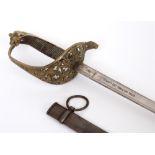 A SPANISH COURT SWORD the 77.5cm polished slightly curved blade engraved 'Fab'ca de Toledo 1908',