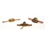 THREE ASSORTED 9CT GOLD BRITISH SWEETHEART BADGES & BROOCHES comprising those for the Royal Navy;