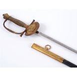 A VICTORIAN COURT SWORD by Johnstone, the 80cm straight polished blade etched with foliate