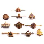 TEN ASSORTED BRITISH REGIMENTAL SWEETHEART BADGES & BROOCHES including those for the Irish Guards;