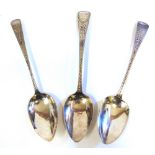 A MATCHED SET OF THREE GEORGIAN EXETER BRIGHT CUT TABLESPOONS by Joseph Hicks, for 1807, 1818 and