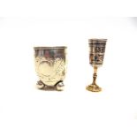 A NIELLO KIDDUSH CUP with unidentified marks, possibly Russian (?), 9.3cm high; with a beaker of