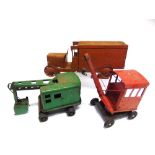 THREE PRESSED STEEL TOYS comprising a Lumar [Louis Marx] excavator, a Tri-ang crane and a delivery