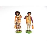 A PAIR OF ENGLISH PORCELAIN FIGURES finely modelled as a milkmaid and her gentleman companion,