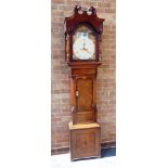 AN 19TH CENTURY LONGCASE CLOCK with 8-day movement, the arched painted and enamel dial with date