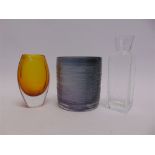 BENGT EDENFALK FOR SKRUF: a cylindrical glass 'Spin' vase with trailed decoration, 14.5cm high;