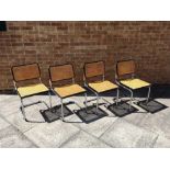 A SET OF FOUR MARCEL BREUER 'CESCA' STYLE DINING CHAIRS with tubular steel cantilever frames and