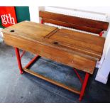 A METAL FRAMED DOUBLE SCHOOL DESK 102cm wide 81cm deep 78cm high