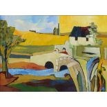 DAVID HOSKING (BRITISH, CONTEMPORARY) 'Bridge near the Farm', oil on board, signed with initials,