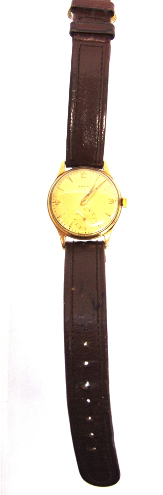 ZENITH a gentleman's 9 carat gold mechanical wristwatch, the round yellow dial with gilt dagger - Image 2 of 3