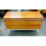 A TEAK TWO DRAWER CHEST with makers label for 'Bath Cabinet Makers', 102cm wide 43cm deep 64cm high