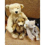 THREE STEIFF COLLECTOR'S TEDDY BEARS the largest 39cm high (lacking one eye).