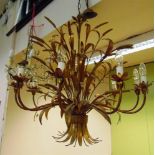 A LARGE CONTINENTAL CEILING LIGHT FITTING modelled with ears of corns, fitted with ten lights,