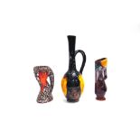THREE FRENCH VALLAURIS ART POTTERY VASES with 'Fat Lava' type decoration, the tallest 31cm high