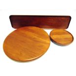 DIGSMED, DENMARK: a teak rectangular tray 70cm long 17cm deep; a teak lazy Susan 42.5cm diameter and