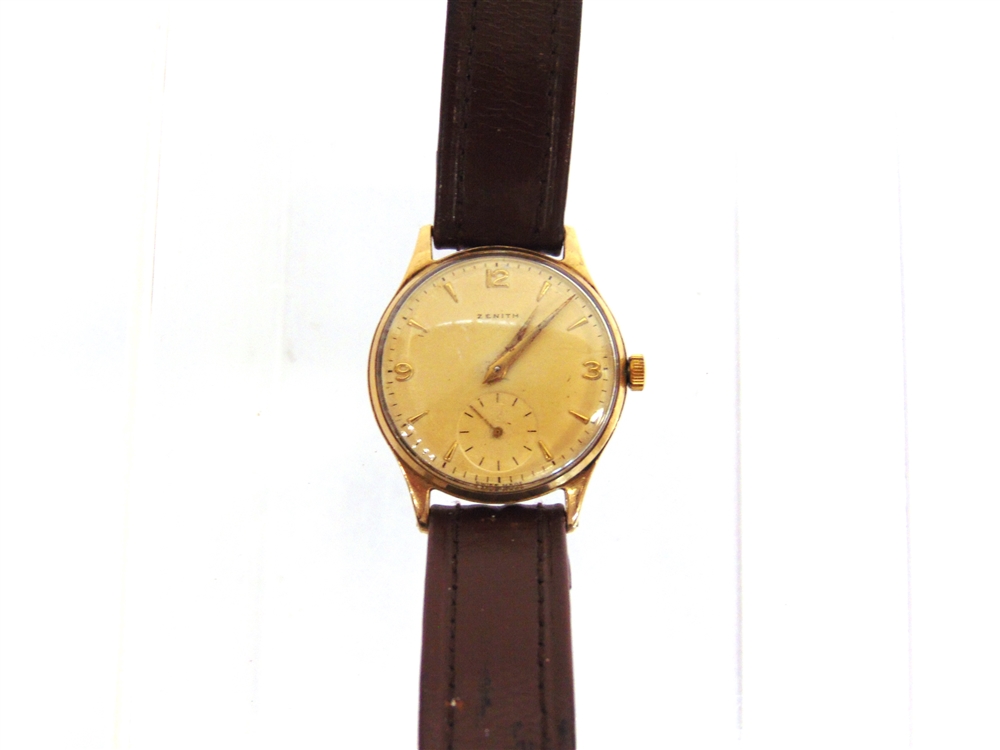 ZENITH a gentleman's 9 carat gold mechanical wristwatch, the round yellow dial with gilt dagger - Image 3 of 3