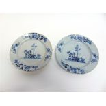 TWO 18TH CENTURY ENGLISH DELFT PLATES 22.5cm diameter