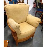 AN ERCOL ASH 'RENAISSANCE PICCOLA' upholstered armchair 83cm wide 85cm deep 90cm high