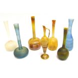 A GROUP OF SEVEN HAND BLOWN GLASS VASES the tallest 29.5cm high