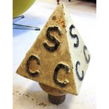 A SOMERSET COUNTY COUNCIL CAST IRON SIGN POST FINIAL of pyramid form, each face lettered 'S C C',