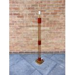 A DANISH BRASS, COPPER AND TEAK STANDARD LAMP 160cm high overall