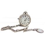 W. WINSLADE, BRIDGWATER, A LATE VICTORIAN SILVER OPEN FACED POCKETWATCH Birmingham 1886, key