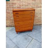 A TEAK SIX DRAWER CHEST with label for William Lawrence of Nottingham, 71cm wide 43cm deep 115cm