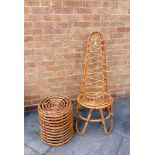 A BAMBOO AND WICKERWORK CHAIR in the manner of Franco Albini 110cm high; together with a similar