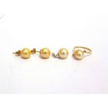 A PAIR OF 9.5MM DIAMETER CULTURED PEARL EARSTUDS stamped '10K'; a 9 carat gold 9mm diameter cultured