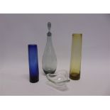 PER LUTKEN FOR HOLMEGAARD: two coloured glass vases of cylindrical form, etched marks to base, 30.