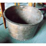 A VICTORIAN CIRCULAR COPPER BOILER/LOG BIN 46cm deep, diameter of top 66cm