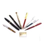 ASSORTED PENS & PENCILS comprising a Mordan silver propelling pencil; Swan (Mabie Todd) No.1060