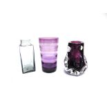 A LISKEARD GLASS AUBERGINE CASED GLASS VASE Dartington glass vase, and another glass vase of