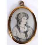 BRITISH SCHOOL (19TH CENTURY) Miniature Portrait of a Lady, watercolour and ink, unsigned, 8cm x 6cm