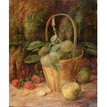VINCENT CLARE (BRITISH, 1855-1930) Still Life of Fruit with a Basket, oil on canvas, signed lower