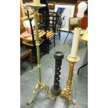 A PAINTED METAL STANDARD LAMP 64cm high, another in the form of a pricket candlestick 110cm high and