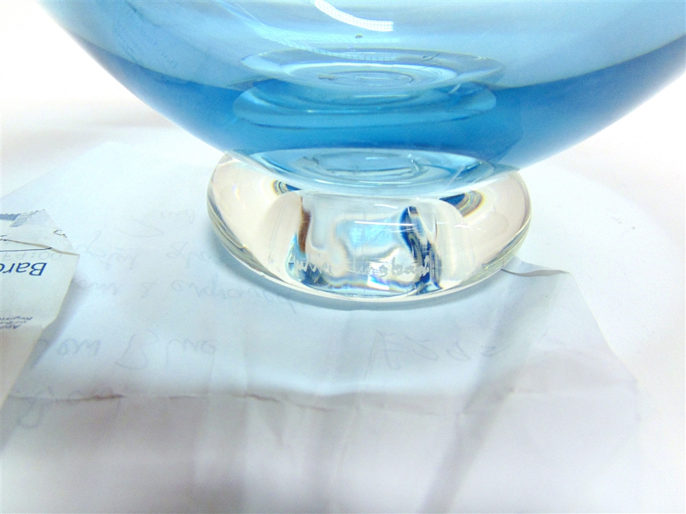 AN ART GLASS BOWL BY JULIA LINSTEAD with etched decoration of a continuous band of stylised fish, - Image 2 of 2
