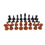 A STAUNTON PATTERN BOXWOOD & EBONY WEIGHTED CHESS SET unsigned, the kings 79mm high (the white