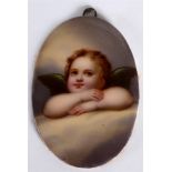 TWO BERLIN STYLE PAINTED PORCELAIN PLAQUES the first depicting a girl holding a basket of flowers,