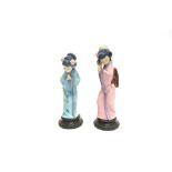 TWO LLADRO FIGURES OF GEISHAS the taller pink figure 29cm high