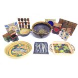 PHILLIP JOHN BENNETT: a collection of Studio Pottery tiles, vases and dishes, the largest bowl