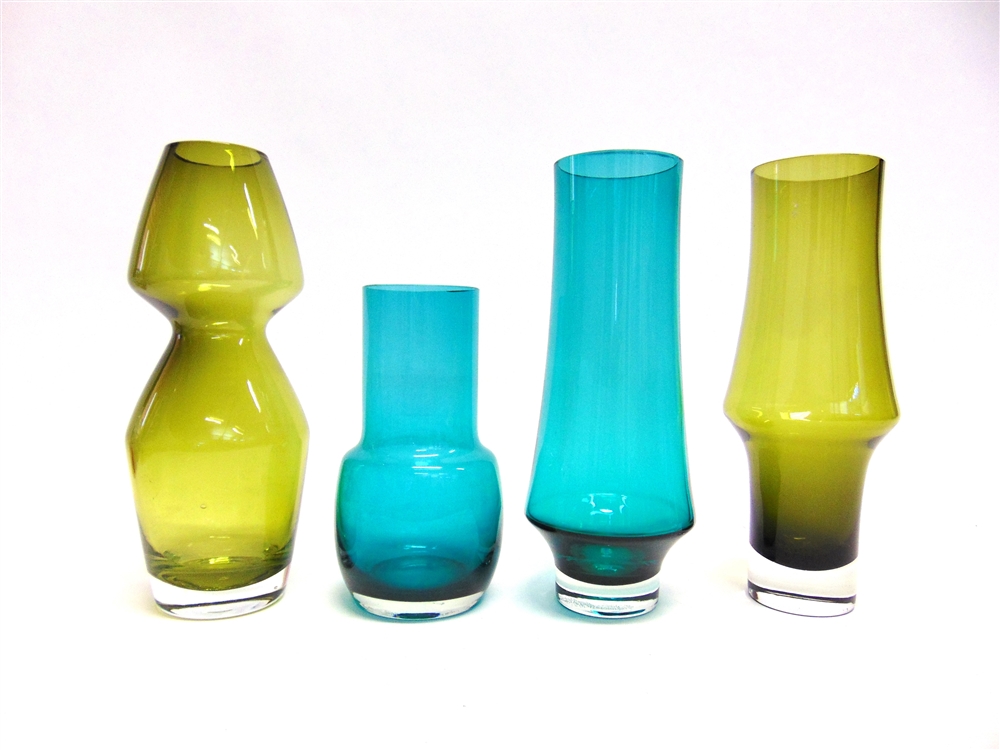 FOUR RIIHIMAKI GLASS VASES the tallest 25cm high