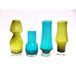 FOUR RIIHIMAKI GLASS VASES the tallest 25cm high