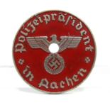 NATIONAL SOZIALISTISCHE DEUTSCHE ARBEITERPARTEI (NSDAP) VEHICLE LICENCE PLATE TAG (Polizeiprasident)