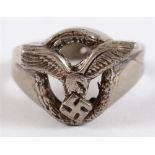 LUFTWAFFE - WHITE METAL/SILVER SIGNET RING of heavy cast construction, bearing a pierced Luftwaffe