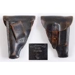POLIZEI - PISTOL HOLSTER smooth black leather construction with a rounded, forward edge fold over