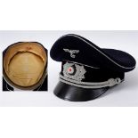 TECHNISCHE NOTHILFE (TENO) OFFICER'S VISOR CAP (DIENSTMUTZE) BY EREL OF BERLIN dark navy blue wool